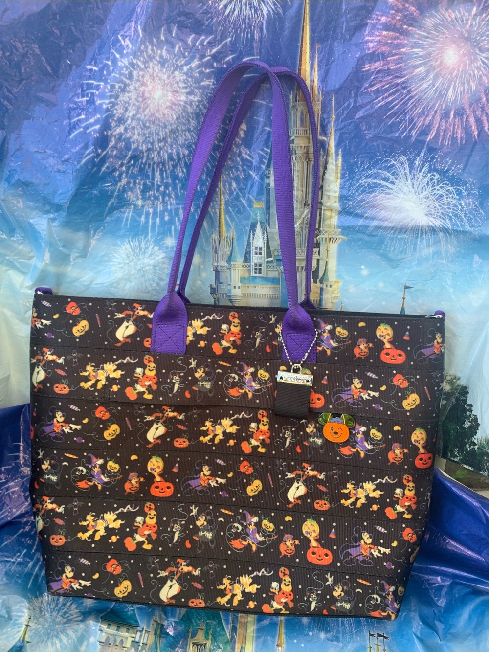 Disney Harveys Halloween Print Tote with Purple Handles